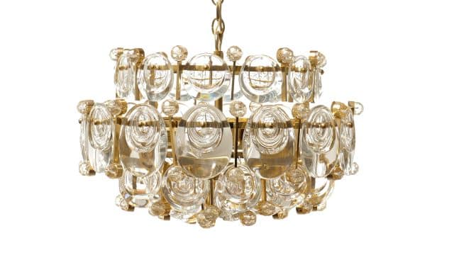 Lustre Palwa Lampe pendante en verre et laiton 1960