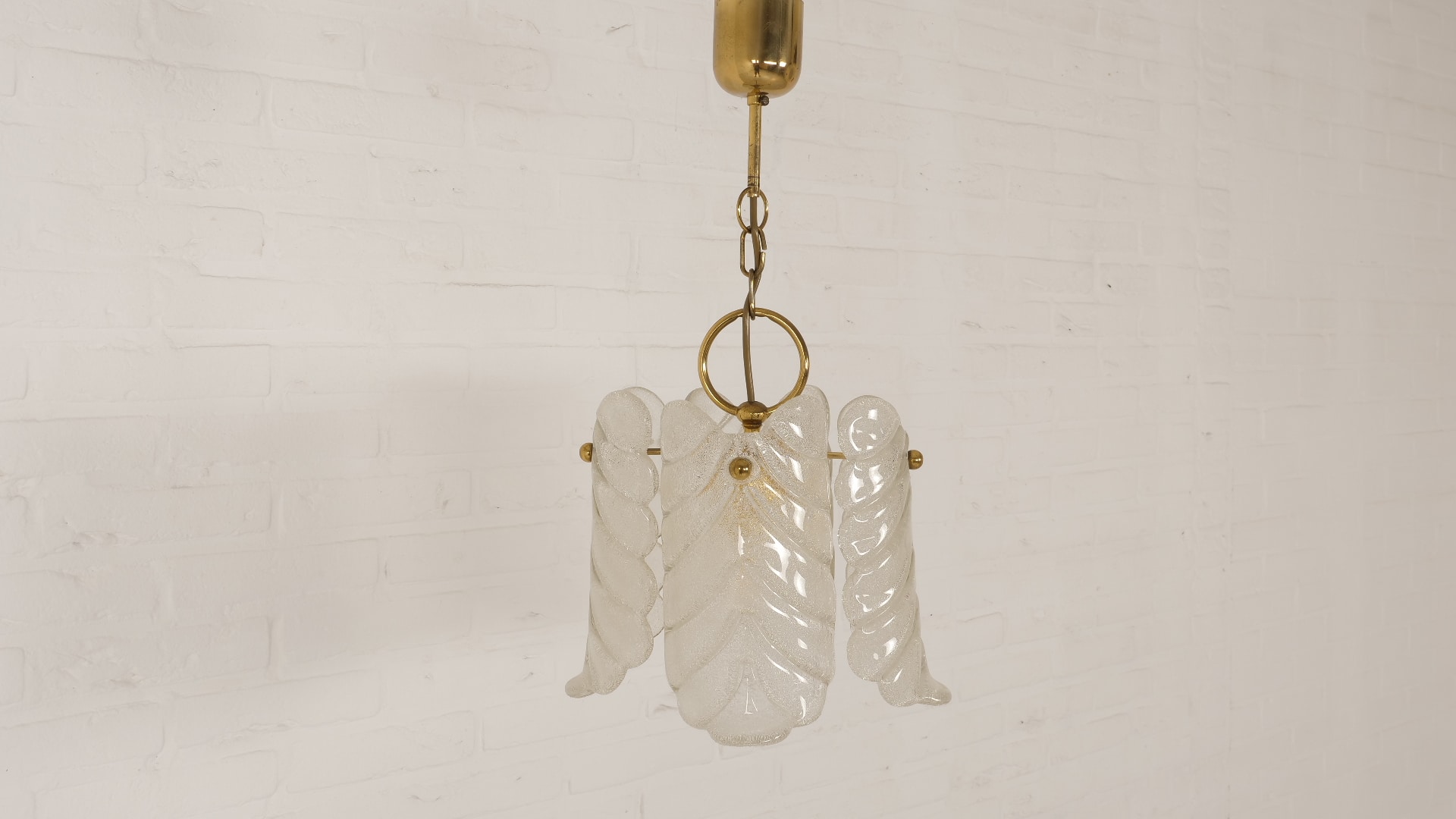 Lampe pendante vintage à feuilles de verre 1970