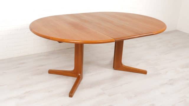 Table à manger ronde à rallonge ovale Teck danois milieu de siècle