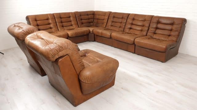 Modular Sofa Elements Sofa Leather Brown 1970s