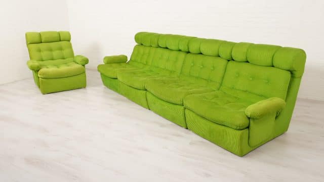 Modular Sofa Elements Sofa Rib Velvet Apple Green 1970s