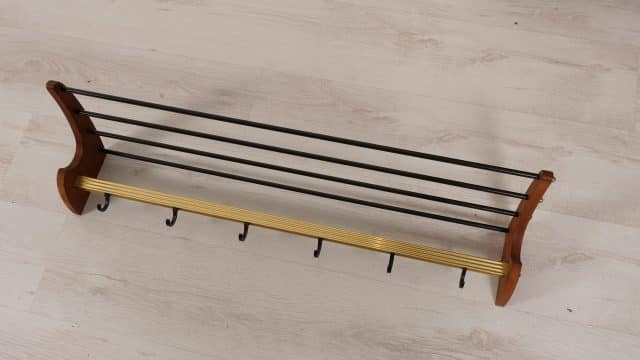 Vintage Coat Rack Teak Brass 1960s