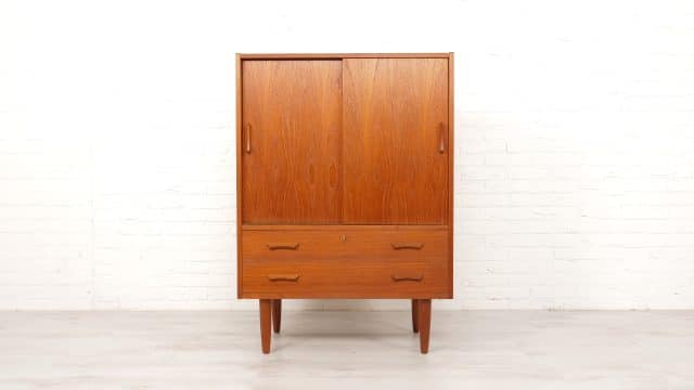 Vintage Wardrobe Wall Cabinet Danish Teak Sliding Doors