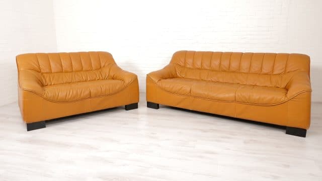 Vintage Sofa Seat 2 Seater And 3 Seater Leather Brown 1970s