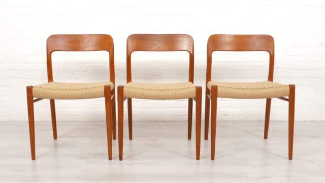 3 Dining Chairs By Niels Otto Mller Model 75 Papercord Teak Restored