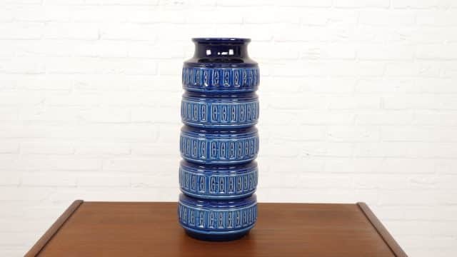 Grand Vase Vintage Allemagne de l'Ouest Bleu 40 Cm