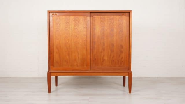 Vintage Cabinet Danish Highboard Sliding Doors Bramin 124 Cm
