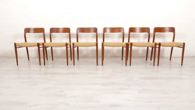 Set Of 6 Vintage Dining Chairs Niels Otto Mller Model 75 Papercord Teak Restored