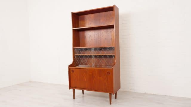 Vintage Highboard Bookcase Teak Glass