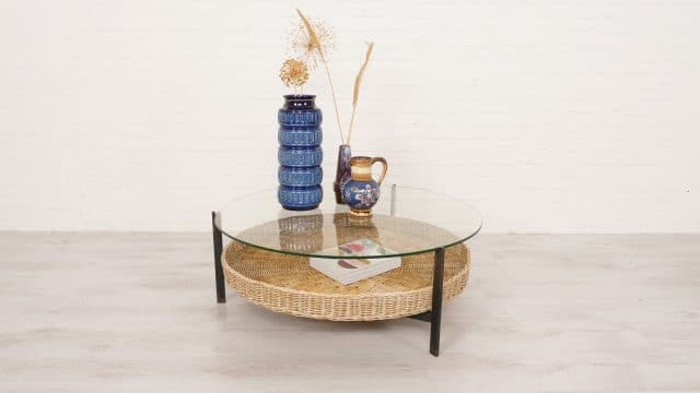 Vintage Coffee Table Round Roh Northwolde Rattan
