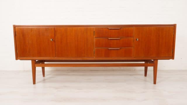 Buffet vintage en teck 220 cm Poignées en bois