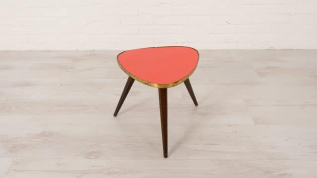 Plant Table Vintage Red Brass Rim Side Table