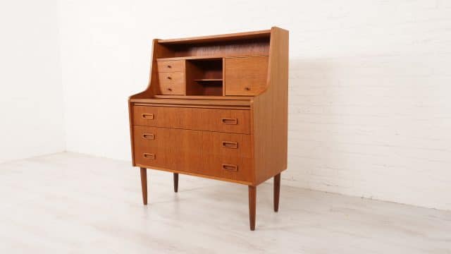 Secretaire Vintage Teck Avec Miroir 89 Cm