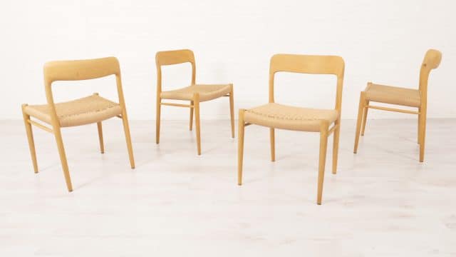 4 Niels Otto Moller Model 75 Oak Dining Chairs