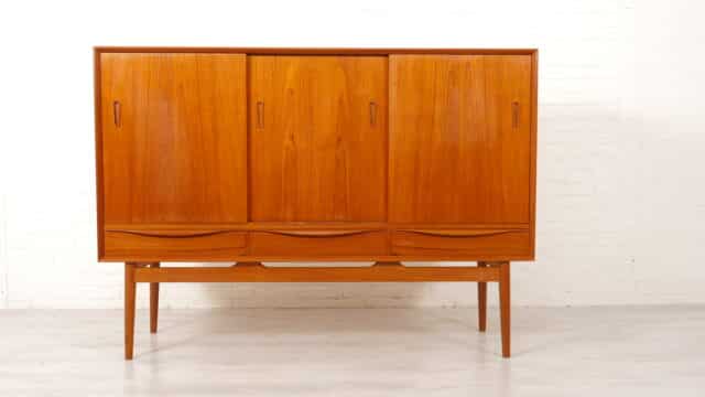Buffet haut vintage en teck Johannes Sorth Pour Nex Mbelfabrik Bornholm 165 Cm