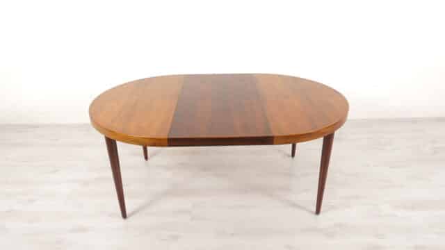 Table à manger ronde à rallonge vintage en bois de rose 115 à 225 cm