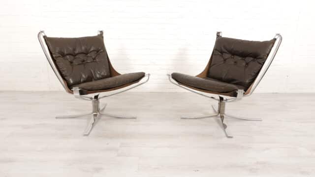 2 X Fauteuil Vintage Falcon Sigurd Ressell Cuir
