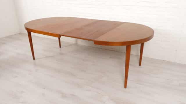 Vintage Dining Table Round Teak Extendable 115 Cm