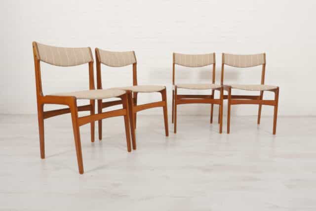 4 X Dining chairs Erik Buch Teak Stripe Beige