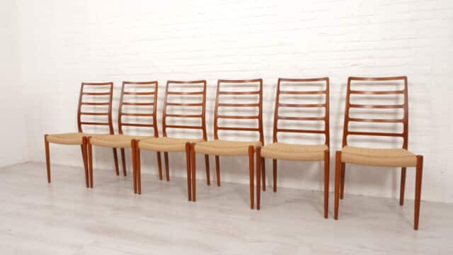 6 X Vintage Dining Chairs Niels Otto Mller Model 82 Papercord Teak