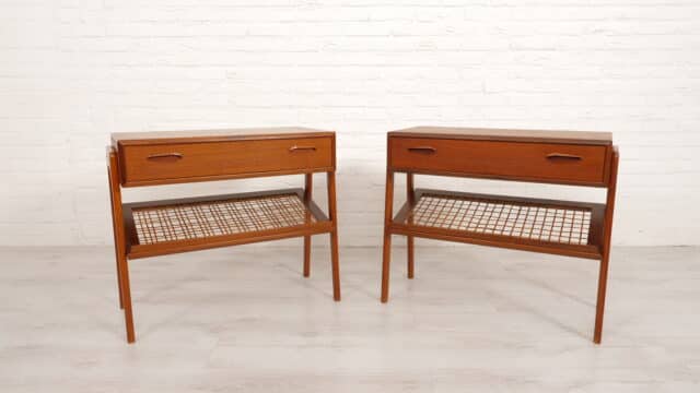 Set Vintage Danish Side Tables Rattan Poul M Jessen