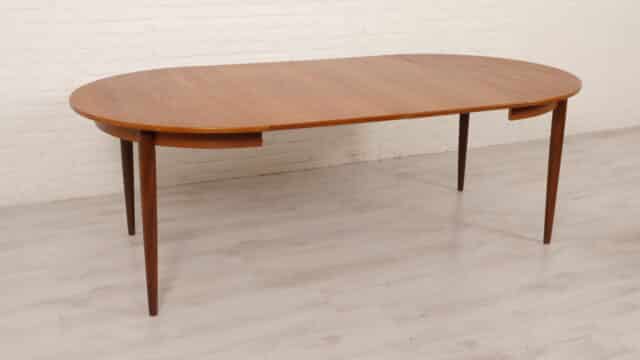 Vintage Dining Table Round Teak Extendable 115 Cm