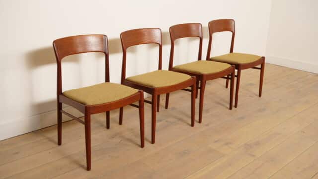 4 X Henning Kjaernulf Teak Dining Chair Reupholstered