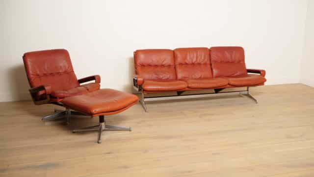 Vintage Zithoek 3 Zits Fauteuil Hocker King Sofa Leer