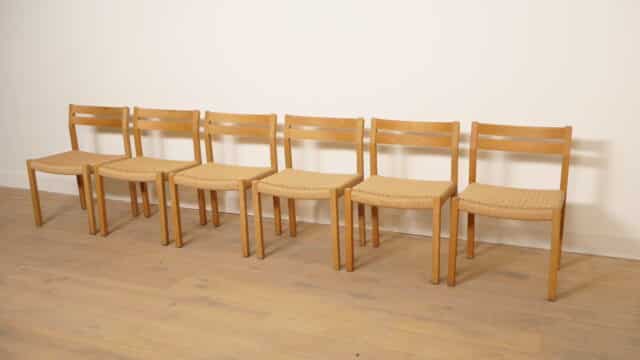 6 X Dining chair Jorgen Henrik Mller Model 401 Papercord Oak Restored