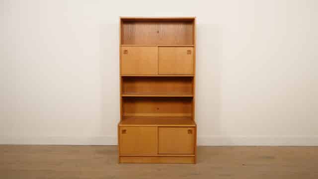 Vintage Wall Cupboard Bookcase Oak Sliding Doors