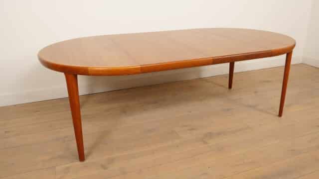 Table à manger ronde vintage en teck, à rallonges, 120 × 82 × 220 cm
