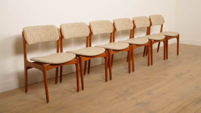6 X Eetkamerstoelen Erik Buch Model 49 Teak Originele Bekleding
