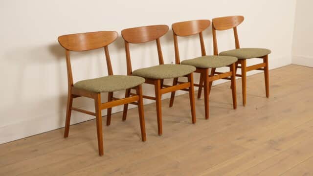 4 x Farstrup Model 210 Dining Chairs, Restored, Green