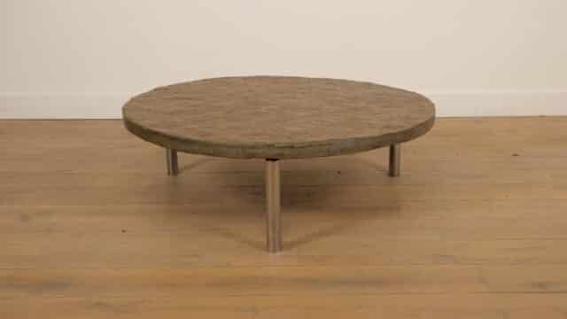 Vintage Coffee Table, Natural Stone and Stainless Steel, Brutalist Style